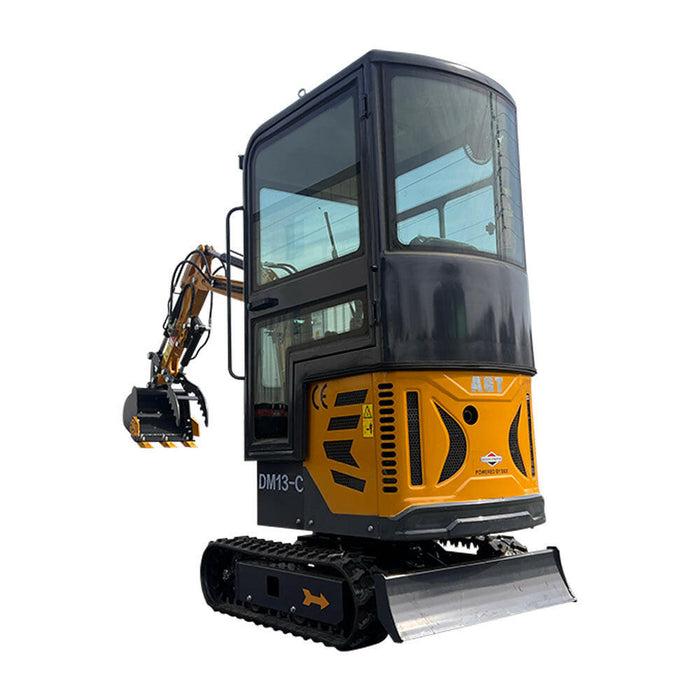 1 Ton, B&S Engine Mini Small Cab Excavator w/ Hydraulic Thumb & Swing Boom | AGT-DM13-C