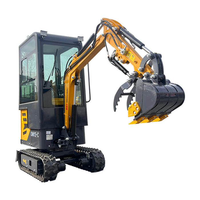 1 Ton, B&S Engine Mini Small Cab Excavator w/ Hydraulic Thumb & Swing Boom | AGT-DM13-C