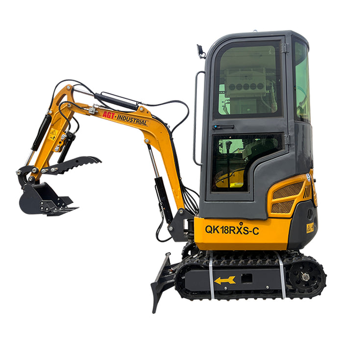 AGT-KH18-C 1-Ton Mini Excavator with Enclosed Cab, Air Conditioning, and Side Swing