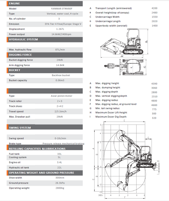 Shantui-STE35SR 2.8-Ton 23.9 HP Mini Excavator With Yanmar Diesel Engine