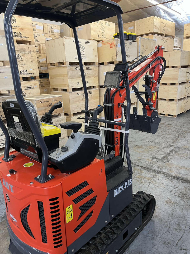 1 Ton, Upgraded Mini Excavator w/ Pilot Control & Swing Boom & Hydraulic Thumb & Features | AGT-DM12X-PLUS