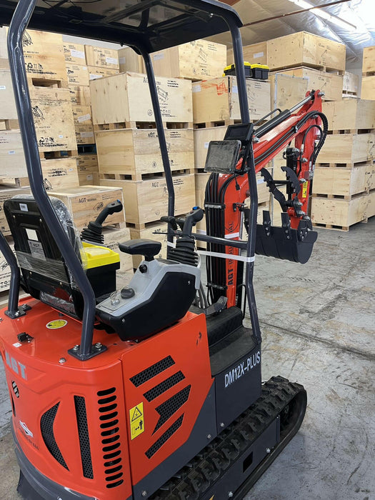 1 Ton, Upgraded Mini Excavator w/ Pilot Control & Swing Boom & Hydraulic Thumb & Features | AGT-DM12X-PLUS