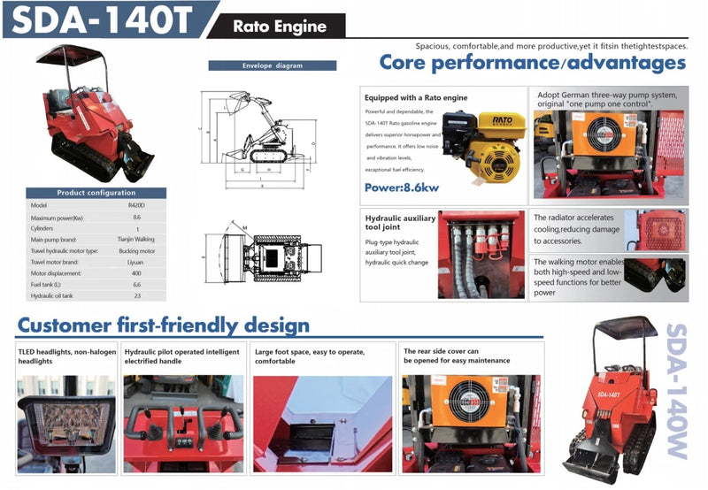 0.8 Ton, Rato R420D Engine Mini Skid Steer | AGT-SDA-140T