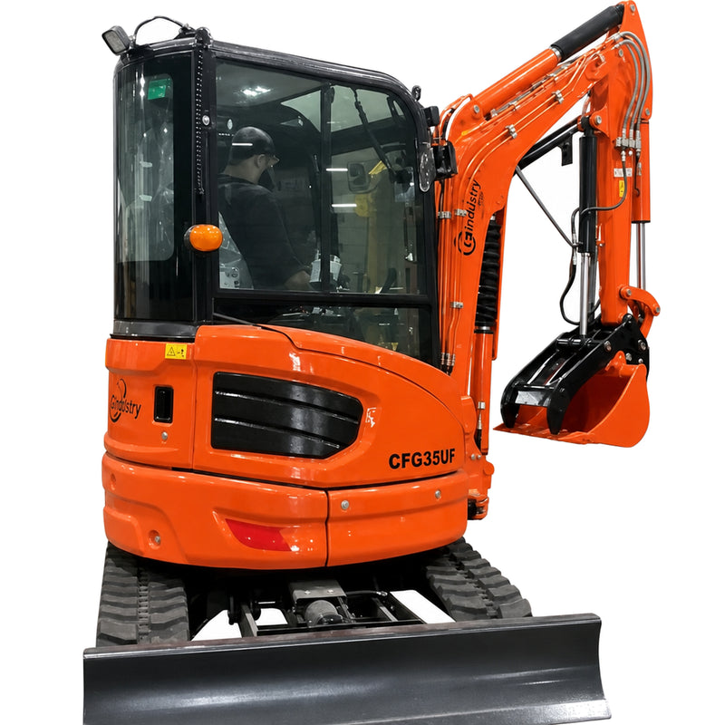 CFG 2.8 Ton Mini Excavator w/ Kubota D1105 20.6HP Diesel Engine, 110" Max Dig Depth, Enclosed Cab, Pilot Control & 4-Way Angle Blade | CFG35UF-L