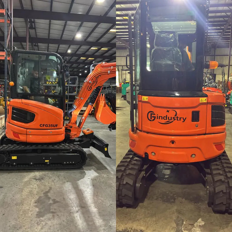 CFG 2.8 Ton Mini Excavator w/ Kubota D1105 20.6HP Diesel Engine, 110" Max Dig Depth, Enclosed Cab, Pilot Control & 4-Way Angle Blade | CFG35UF-L