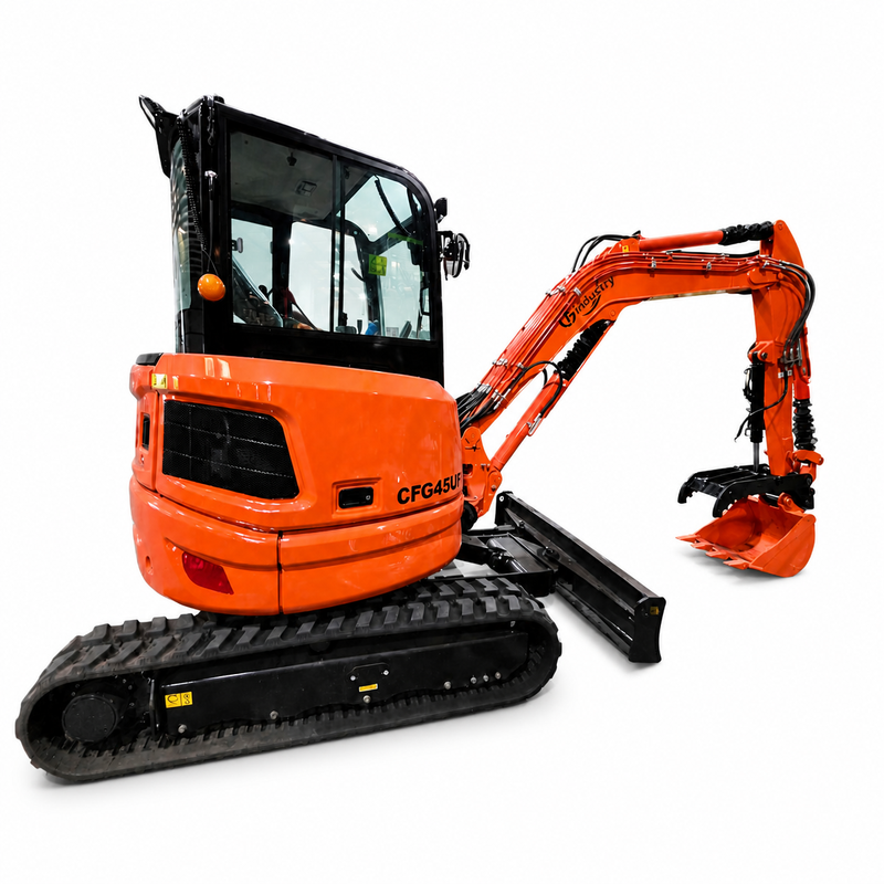 CFG 3.8 Ton Mini Excavator w/ Kubota D1703 24.4HP Engine, 122.8" Dig Depth, A/C Cab, Hydraulic Thumb, 4-Way Dozer Blade & Quick Coupler | CFG-45UF