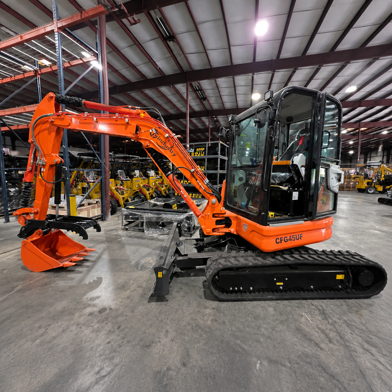 CFG 3.8 Ton Mini Excavator w/ Kubota D1703 24.4HP Engine, 122.8" Dig Depth, A/C Cab, Hydraulic Thumb, 4-Way Dozer Blade & Quick Coupler | CFG-45UF