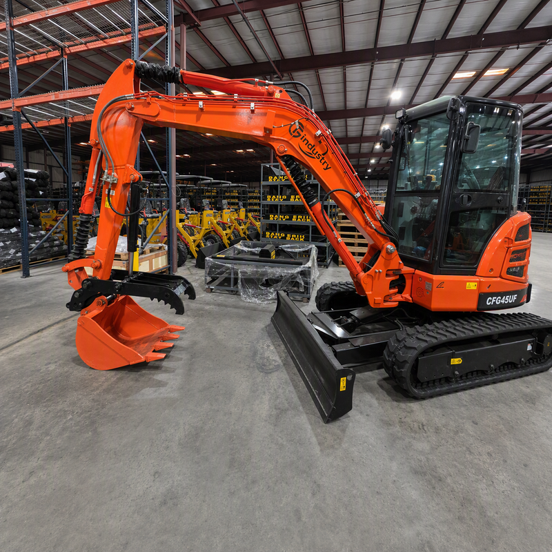 CFG 3.8 Ton Mini Excavator w/ Kubota D1703 24.4HP Engine, 122.8" Dig Depth, A/C Cab, Hydraulic Thumb, 4-Way Dozer Blade & Quick Coupler | CFG-45UF