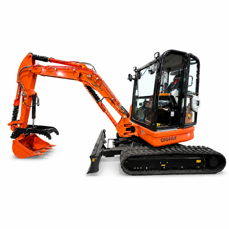 CFG 3.8 Ton Mini Excavator w/ Kubota D1703 24.4HP Engine, 122.8" Dig Depth, A/C Cab, Hydraulic Thumb, 4-Way Dozer Blade & Quick Coupler | CFG-45UF