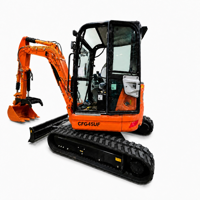 CFG 3.8 Ton Mini Excavator w/ Kubota D1703 24.4HP Engine, 122.8" Dig Depth, A/C Cab, Hydraulic Thumb, 4-Way Dozer Blade & Quick Coupler | CFG-45UF