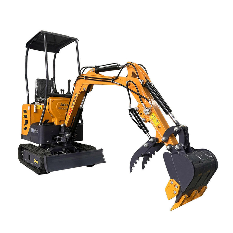 AGT 1 Ton Mini Excavator w/ B&S XR2100 13.5HP Engine, 66" Dig Depth, Swing Boom & Hydraulic Thumb | AGT-DM12-C
