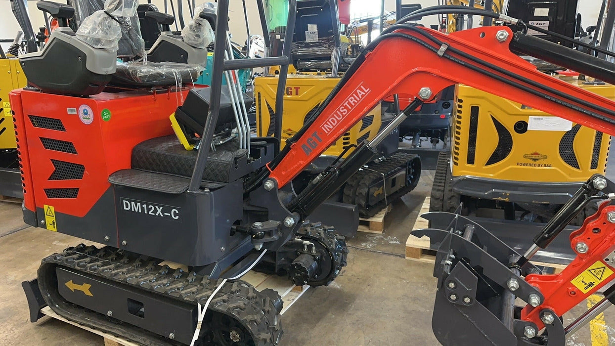1 Ton, Upgraded Mini Excavator w/ Pilot Control & Swing Boom & Hydraulic Thumb | AGT-DM12X-C