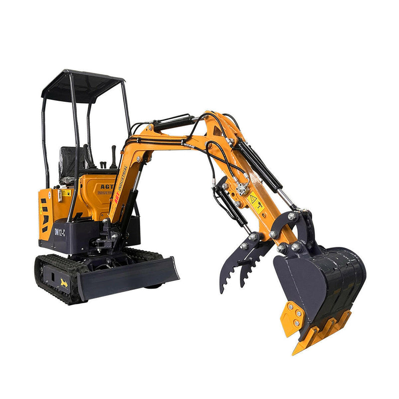 1 Ton, 13.5 HP Gasoline Engine (B&S) Mini Excavator w/ Hydraulic Thumb & Side Swing Boom | AGT-DM12-C