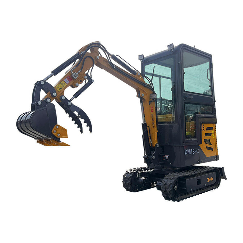 1 Ton, B&S Engine Mini Small Cab Excavator w/ Hydraulic Thumb & Swing Boom | AGT-DM13-C