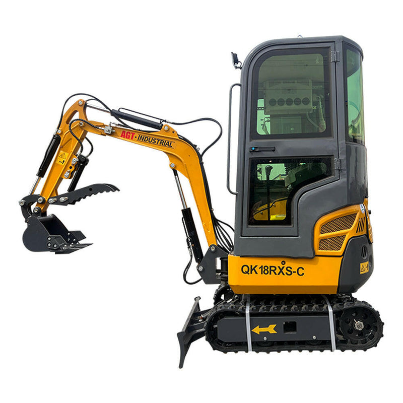 1-ton, Rato Engine Mini Excavator w/Air Conditioning & Enclosed Cab & Side Swing & Hydraulic Thumb | AGT-QK18RXS-C / KH18-C