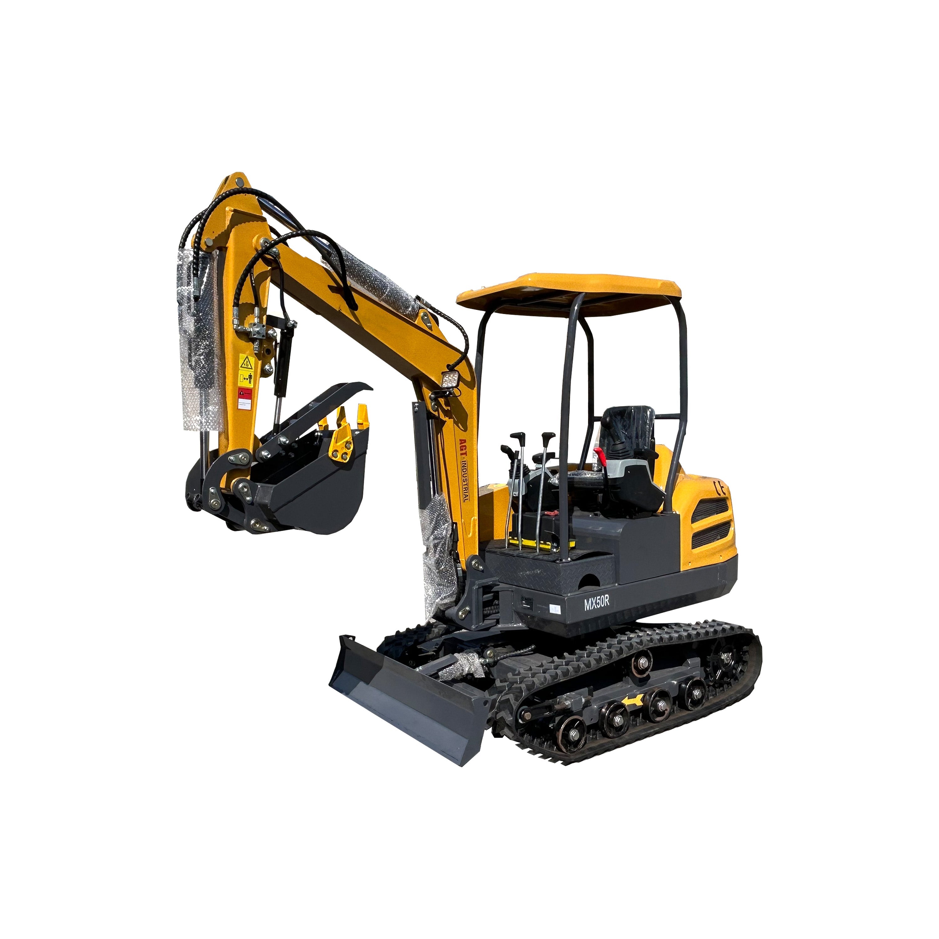 AGT MX50R 1.1 ton mini excavator front three-quarter view