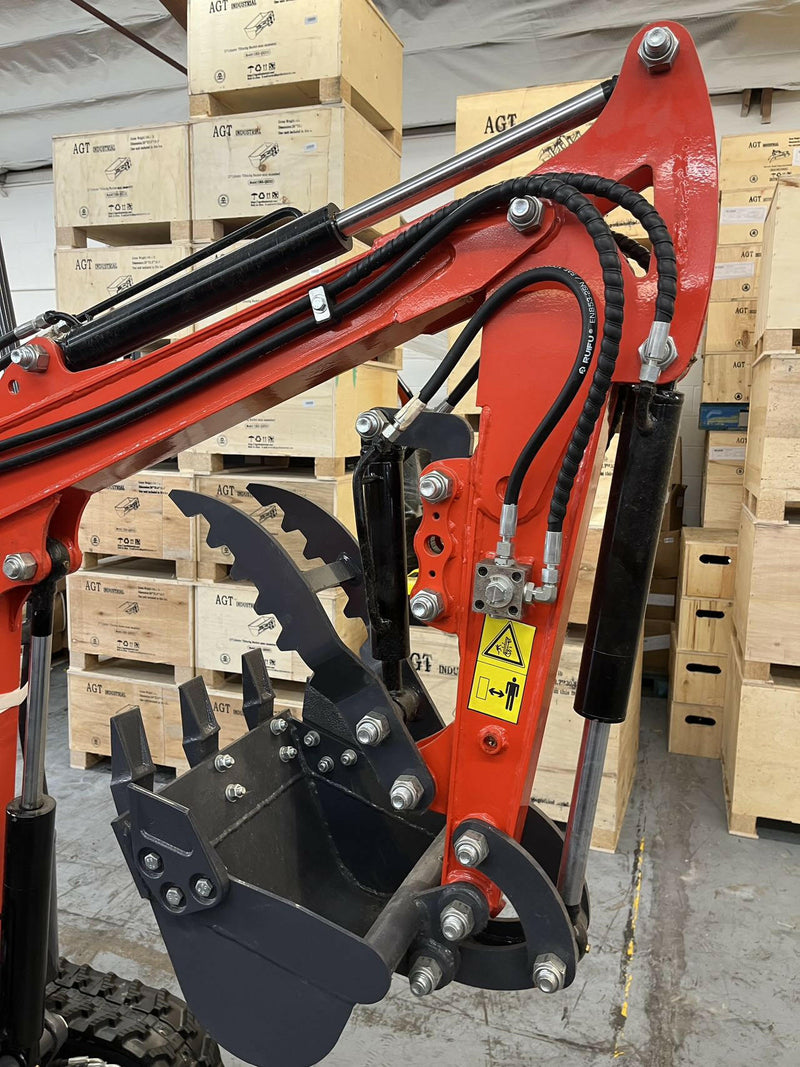 1 Ton, Upgraded Mini Excavator w/ Pilot Control & Swing Boom & Hydraulic Thumb & Features | AGT-DM12X-PLUS